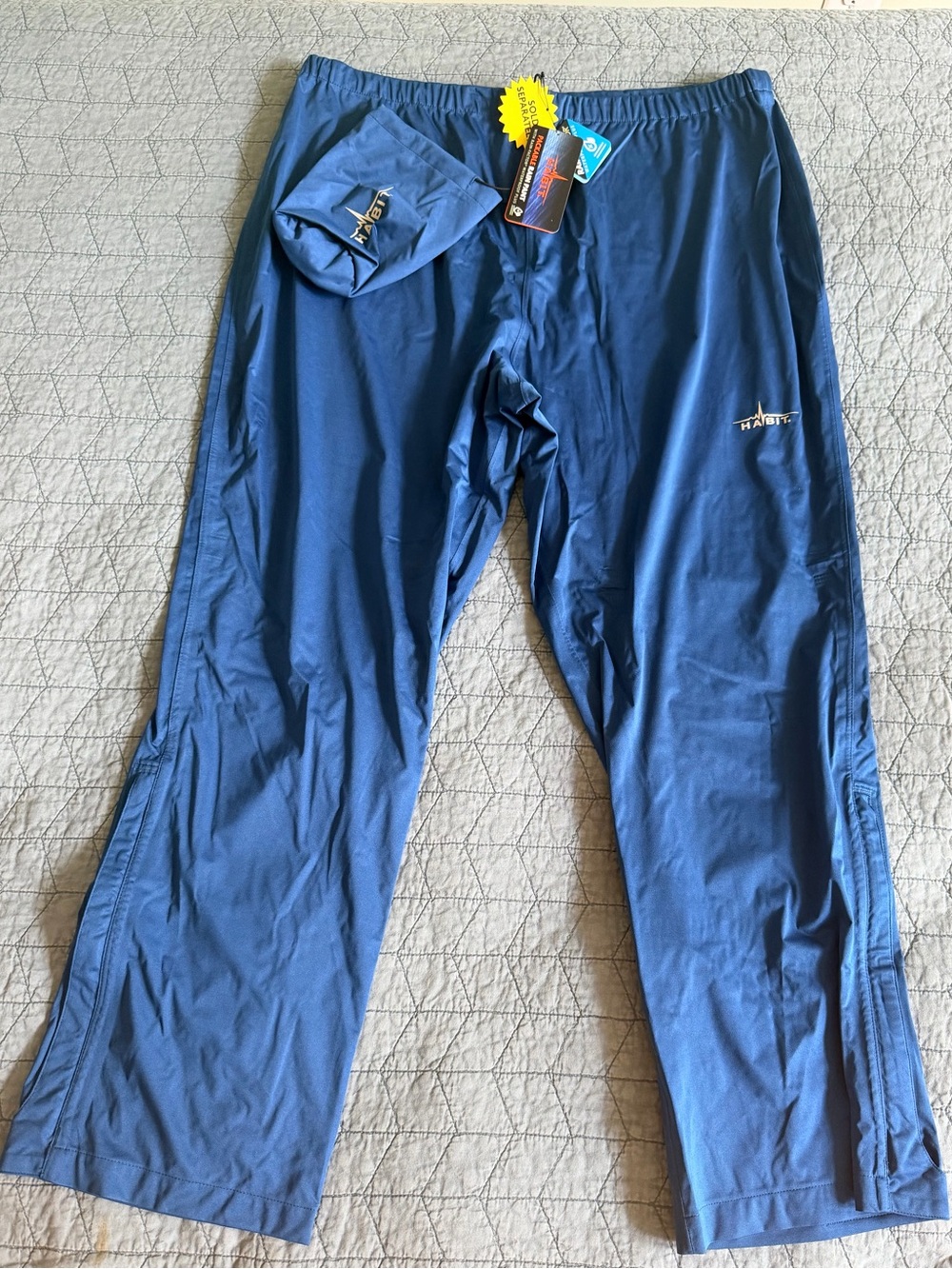 NEW HABIT BLUE WATERPROOF WINDPROOF PANTS MENS SIZE XL PACKABLE RAIN PANT